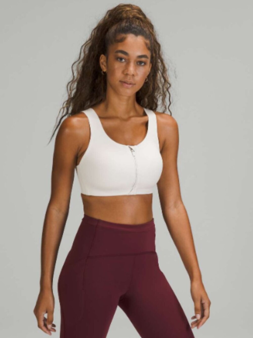 Lululemon Enlite Bra Zip Front High Support 38DD Off-White Opal Sporty Ivory